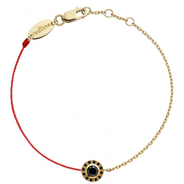 Bracelet fil rouge & chaîne Redline So Vip Kcolor diamants noirs 0.26 carat en serti clos or jaune