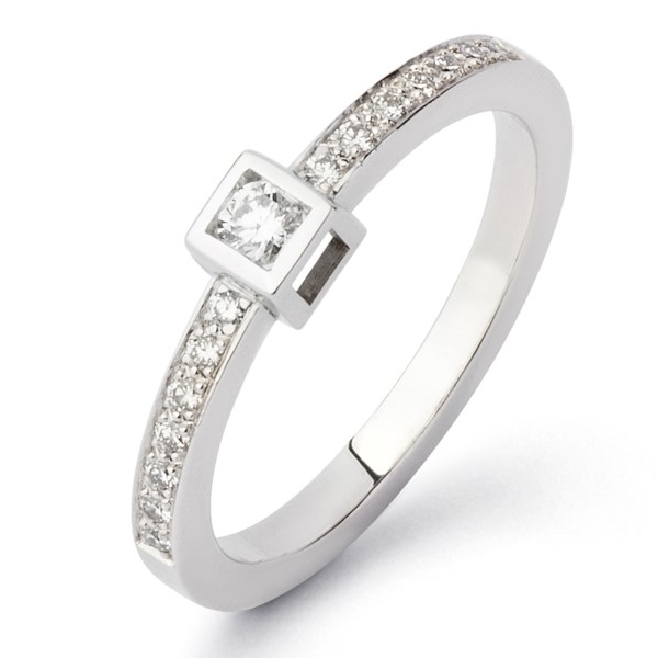 Bague Tom G Cube Or Blanc Diamants 0.23ct