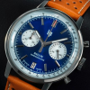 Montre Lip Rallye 39 Chrono Cadran Bleu Bracelet Cuir Brun