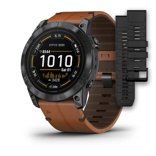 Montre Garmin Epix (Gen 2 Pro) 42mm Sapphire Carbon Gray DLC Titane Bracelet Cuir+Silicone