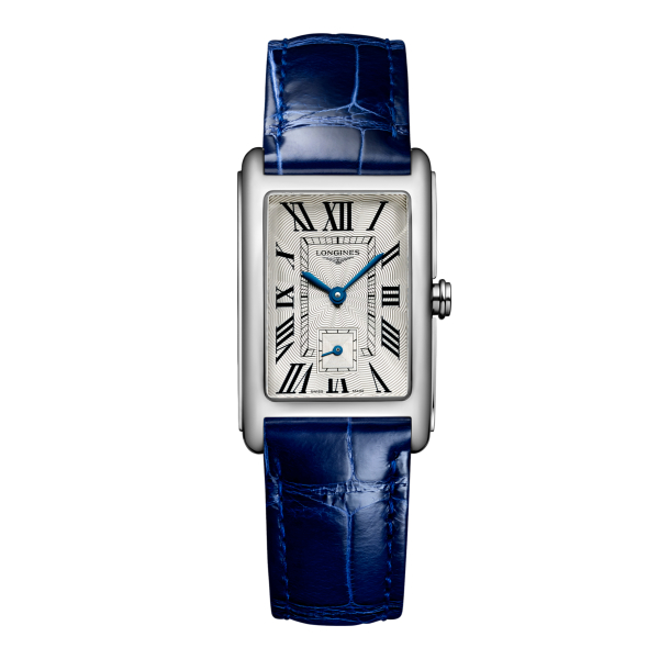 Montre Longines DolceVita Cadran Argenté Flinqué Bracelet Cuir Bleu