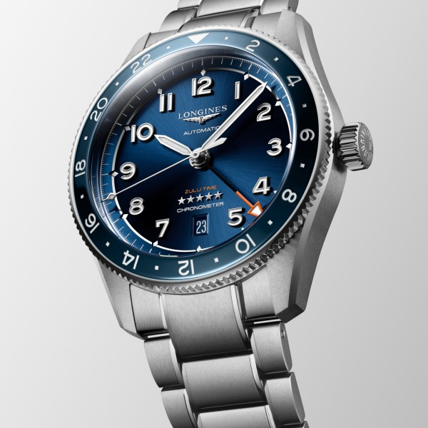 Montre Longines Spirit Zulu Time Automatique 42mm cadran Bleu bracelet Acier