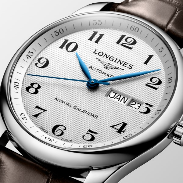 Montre Longines Master Collection Auto Bracelet Cuir Cadran Argent Calendrier Annuel