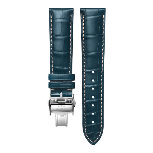 Bracelet Longines 21mm Cuir Alligator Bleu Mat