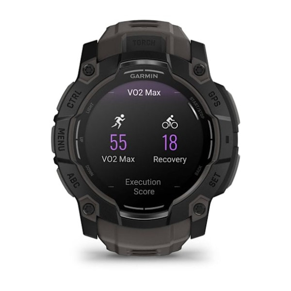 Montre Garmin Instinct 3 AMOLED Noir Bracelet Silicone Gris Charbon