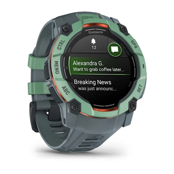 Montre Garmin Instinct 3 - 50mm AMOLED Vert Bracelet Silicone Bleu Gris