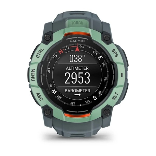 Montre Garmin Instinct 3 - 50mm AMOLED Vert Bracelet Silicone Bleu Gris