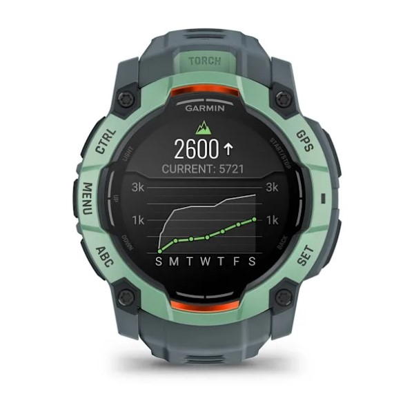 Montre Garmin Instinct 3 - 50mm AMOLED Vert Bracelet Silicone Bleu Gris