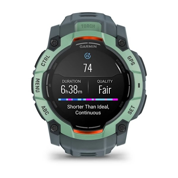 Montre Garmin Instinct 3 - 50mm AMOLED Vert Bracelet Silicone Bleu Gris