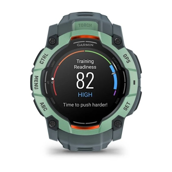 Montre Garmin Instinct 3 - 50mm AMOLED Vert Bracelet Silicone Bleu Gris