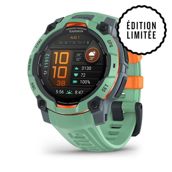 Montre Garmin Instinct 3 - 45mm AMOLED Vert d'Eau Bracelet Silicone