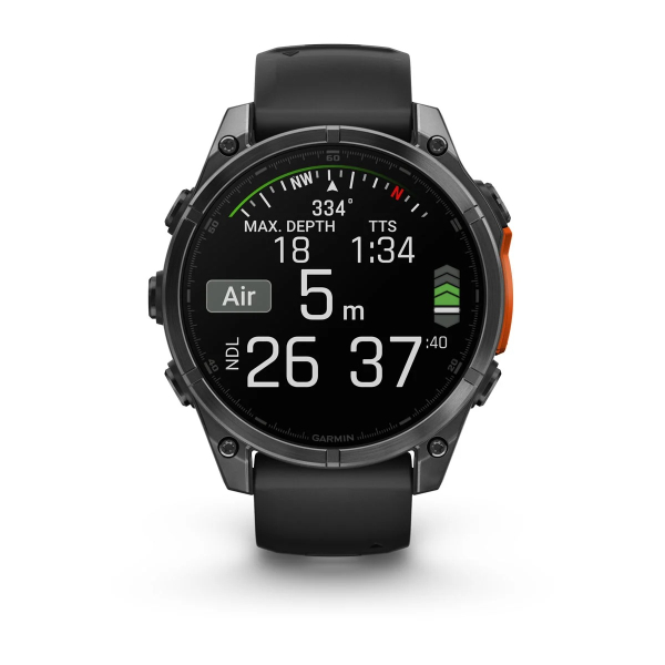 Montre Garmin Fenix 8 AMOLED Acier Gray Bracelet Noir 47mm 