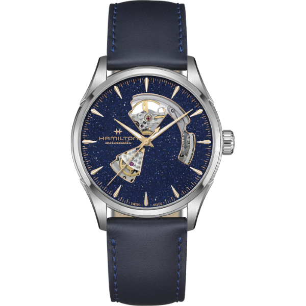 Montre Hamilton Jazzmaster Open Heart Auto Cadran Bleu Bracelet Cuir