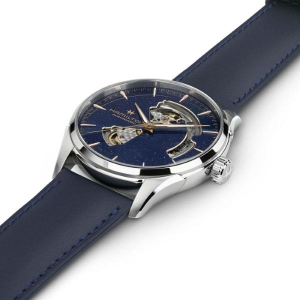 Montre Hamilton Jazzmaster Open Heart Auto Cadran Bleu Bracelet Cuir