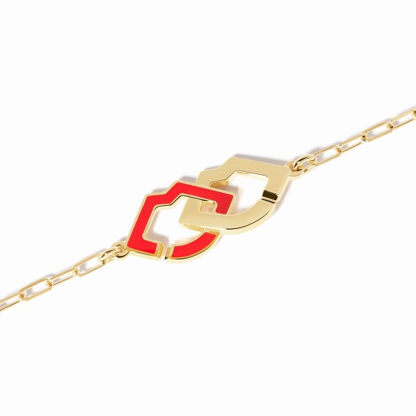 Bracelet Chaîne Dinh Van 2 Lips Or Jaune Laque Rouge