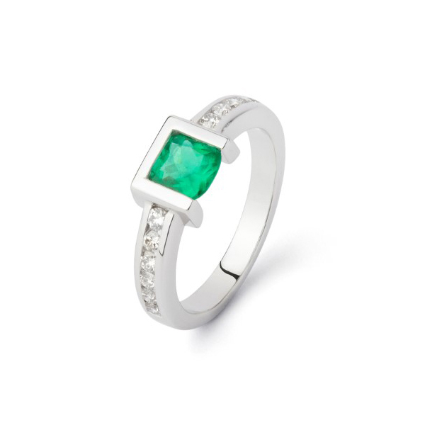 Bague Tom G Moderne Or Blanc Emeraude Diamants