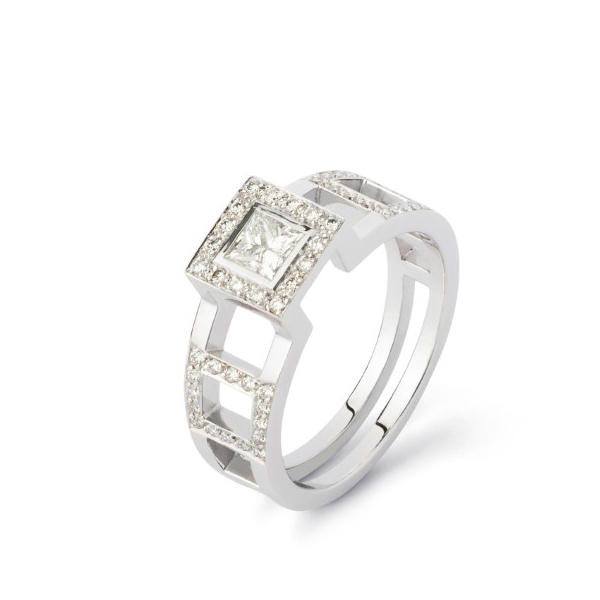 Bague Tom G Cube Or Blanc Diamants 0.9ct