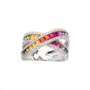 Bague Croisée Or Blanc Arc-En-Ciel Diamants Saphirs Multicolores