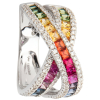 Bague Croisée Or Blanc Arc-En-Ciel Diamants Saphirs Multicolores