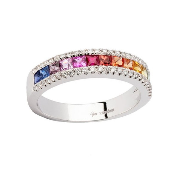 Alliance Rainbow Or Blanc Demi Arc-En-Ciel Diamants Saphirs Multicolores