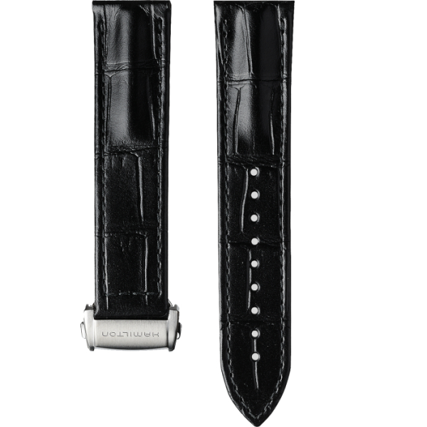 Bracelet Hamilton Jazzmaster 20mm Cuir Noir Boucle Déployante