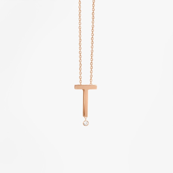 Collier Vanrycke ABÉCÉDAIRE "T" Diamant Or rose 18k