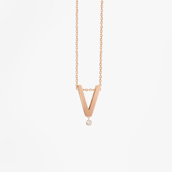 Collier Vanrycke ABÉCÉDAIRE "V" Diamant Or rose 18k